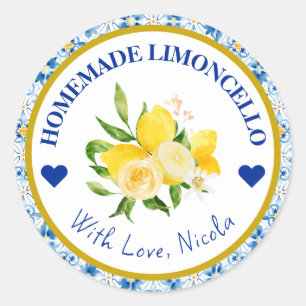 Adesivo Limoncello caseiro amarelo e azul aquarela