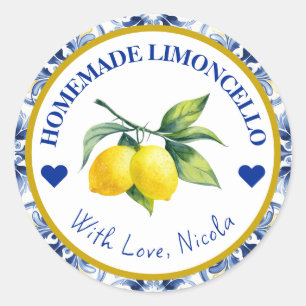 Adesivo Limoncello caseiro amarelo e azul aquarela