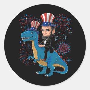 Adesivo Lincoln Dirigindo Um Dinossauro Engraçado 4 De Jul