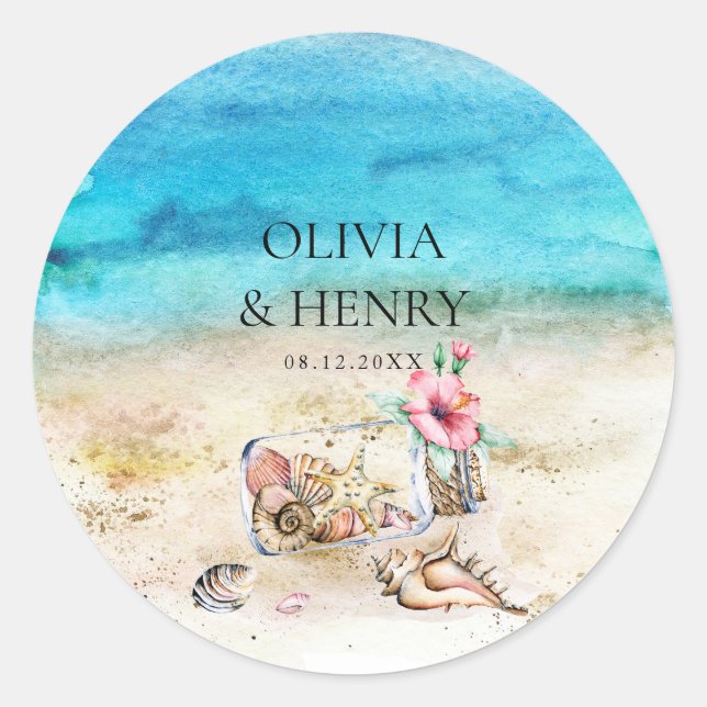 Adesivo Linda Aquarela Starfish Casamento Praia (Frente)