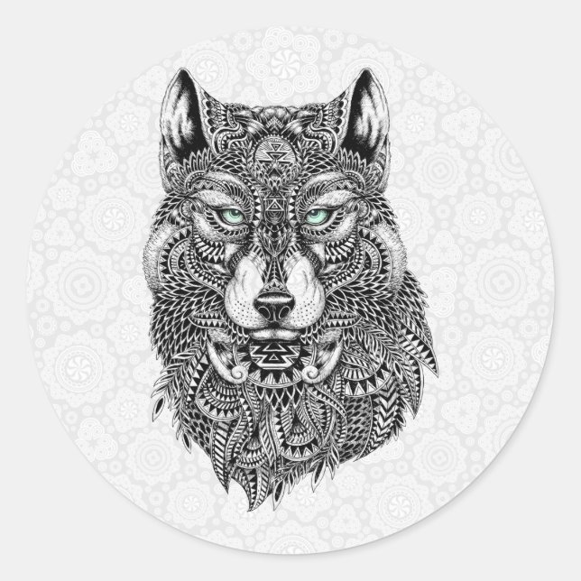 Adesivo Linda cabeça de lobo Ilustração detalhada (Frente)