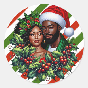 Adesivo Linda casal Negra Holly de natal, cruz arte