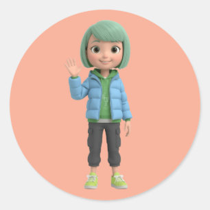 Adesivo Linda Garota de Anime 3D Acenando Jaqueta Puffer A