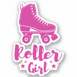 Adesivo Linda garota de patins rosa quente estrelas divert