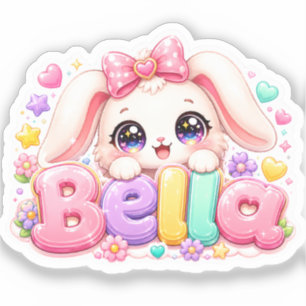 Adesivo Linda Kawaii Bella Bunny Nome Pastel Rosa Floral B