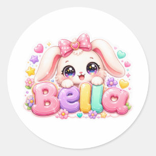 Adesivo Linda Kawaii Bella Bunny Nome Pastel Rosa Floral B