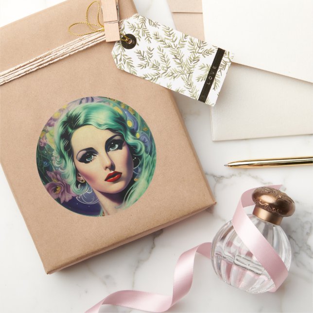 Adesivo Linda Lavanda e Estilo Retro Verde Mulher Espacial (Presentear)