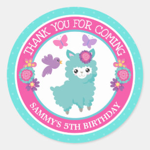 Adesivo Linda Llama Teal Floral de Aniversário de Primaver