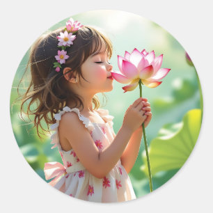 Adesivo Linda Menina Cheirando uma Rosa Rosa