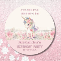 Linda Menina Unicórnio Rosa Aniversário Obrigada