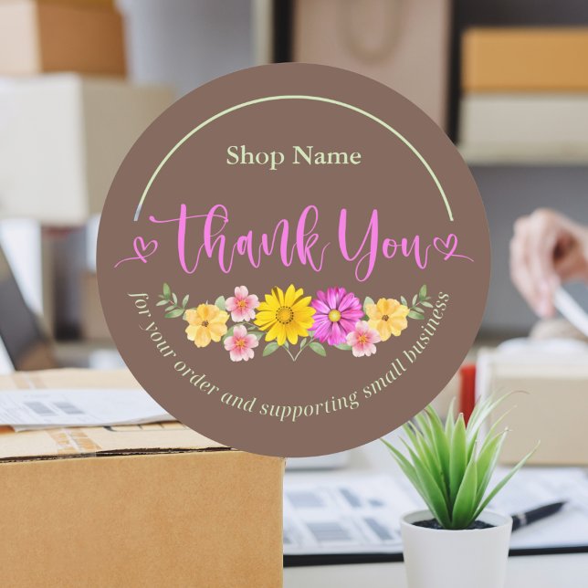 Adesivo Linda Moderna Watercolor Floral Obrigado (Criador carregado)