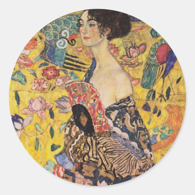 Adesivo Linda mulher com fã por Klimt (Frente)