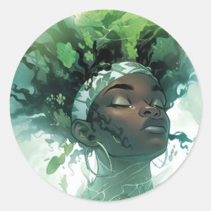 Adesivo Linda mulher negra flutuando na água com plantas