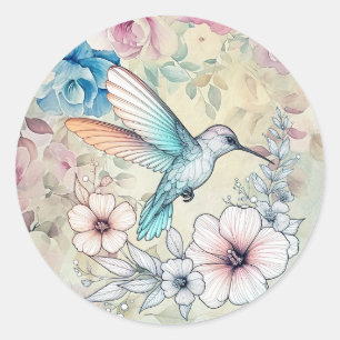 Adesivo Linda Primavera Flor de Aquarela Beija-flor