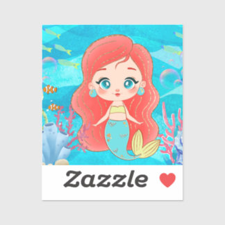 Adesivo Linda sereia do CABELO VERMELHO tocando no mar