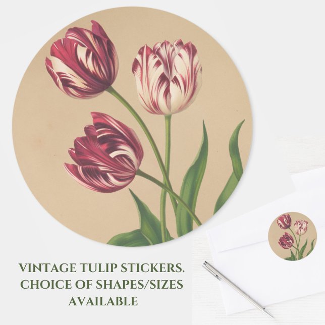 Adesivo Linda Vintage Tulips Stickers (Beautiful vintage burgundy ruffled tulips grace these stickers for cards or crafts. Great for Easter)