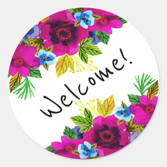 Adesivo Lindas flores de aquarela design verde floral (Frente)