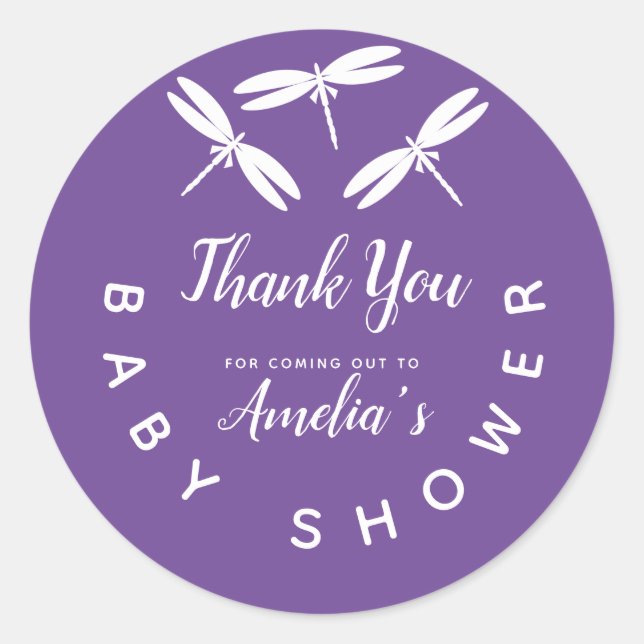 Adesivo Lindas Libélulas  Agradecimento Roxo para Chás de  (Frente)