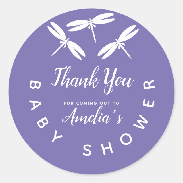 Adesivo Lindas Libélulas  Agradecimento Roxo para Chás de  (Frente)