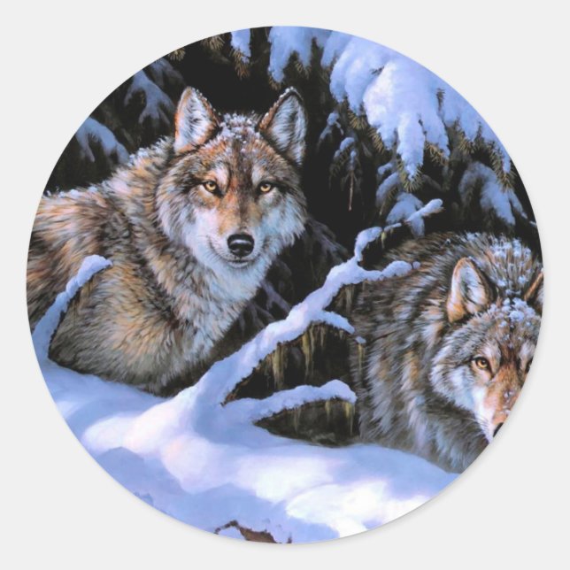 Adesivo Lindas pinturas de dois lobos (Frente)