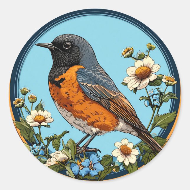 Adesivo 🐦 Lindíssimo Pássaro Preto Com Flores (Frente)