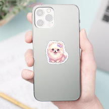 Lindo Cachorrinho Pomerânia Kawaii Laço Roxo Paste