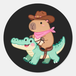 Adesivo Lindo Capivara de Cowboy Montando um Jacaré Wester
