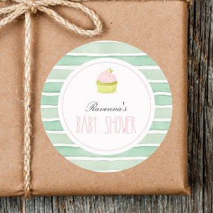Adesivo Lindo Cupcake de Matcha Sage Listrado Chá de Bebê