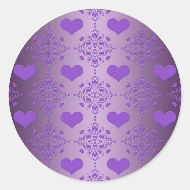 Adesivo Lindo Damasco de Corações Roxos Lavanda (Frente)