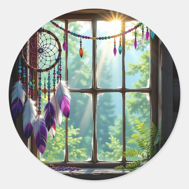 Adesivo Lindo Dreamcatcher Boho Roxo na Janela   (Frente)
