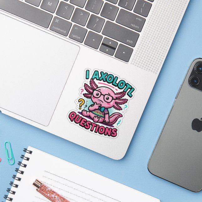 Adesivo Lindo Eu Perguntas de Axolote nerd asteca com ócul (Notebook com iPhone)