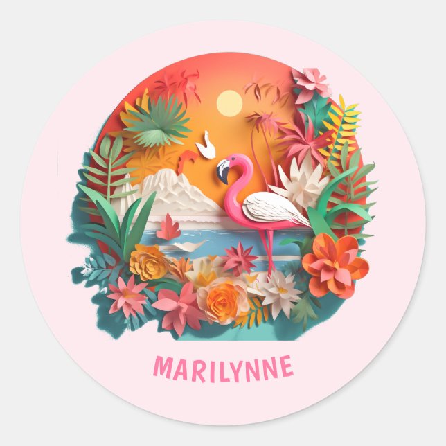 Adesivo Lindo Flamingo Rosa 3D de Volta às Aulas (Frente)