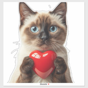 Adesivo Lindo Gato Siames com Coração para Amantes de Gato