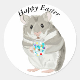 Adesivo Lindo Hamster Cinza Segurando um Ovo de Páscoa Edi