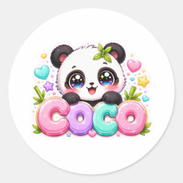 Adesivo Lindo Kawaii Coco Panda Nome Pastel Rosa Brilhante