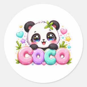 Adesivo Lindo Kawaii Coco Panda Nome Pastel Rosa Brilhante