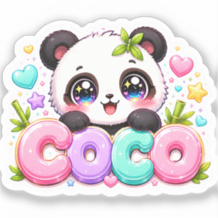 Adesivo Lindo Kawaii Coco Panda Nome Pastel Rosa Brilhante