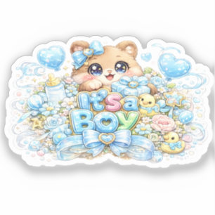 Adesivo Lindo Kawaii É um Urso de Pelúcia Azul Pastel Meni