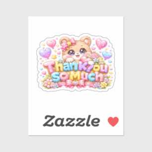 Adesivo Lindo Kawaii Muito Obrigado Urso Pastel Pi