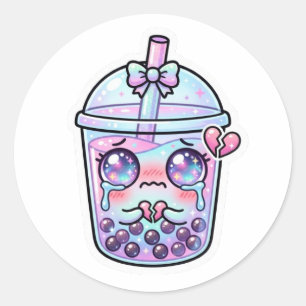 Adesivo Lindo Kawaii Triste Boba Leite Chá Chorando com H