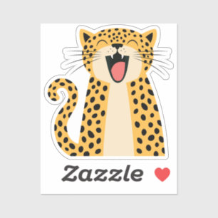 Adesivo Lindo Leopardo Selvagem Sorridente Feliz Desenho A