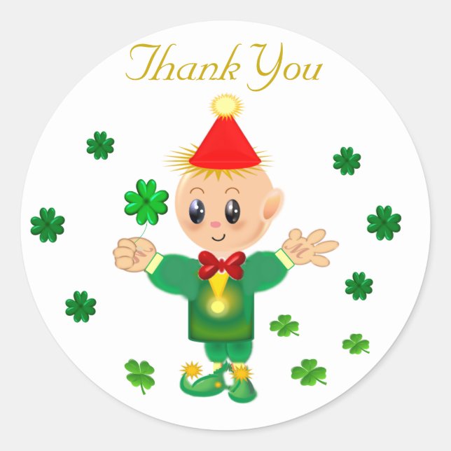 Adesivo Lindo leprechaun & trevos da sorte Obrigado  (Frente)