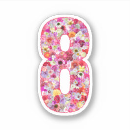 Adesivo Lindo Número 8 Floral Botânico Decorativo Rosa