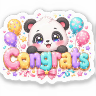 Adesivo Lindo Panda Kawaii Parabéns Nome Pastel Rosa Gradu