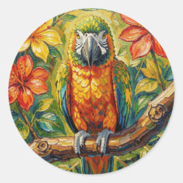 Adesivo Lindo Papagaio e Flor Tropical com Impasto Colorid