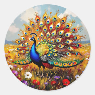 Adesivo Lindo Pavão Azul e Dourado