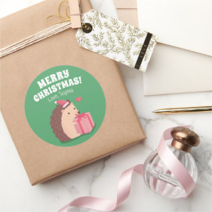 Adesivo Lindo Pequeno Ouriço Com Presente De Natal