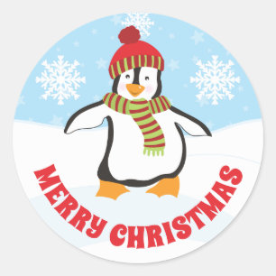 Adesivo Lindo Pingüim de Natal com Chapéu Vermelho e Verde