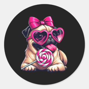 Adesivo Lindo Pug Com Arco De Sungles De Coração Dia Dos N