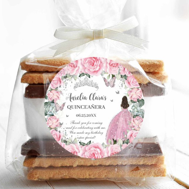 Adesivo Lindo Rosa Floral Princesa Prata Quinceañera XV (Criador carregado)